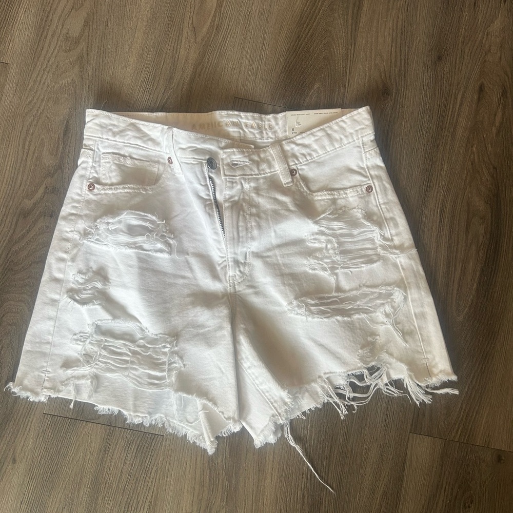 American Eagle Outfitters White Jean Shorts Distressed Frayed Hem
